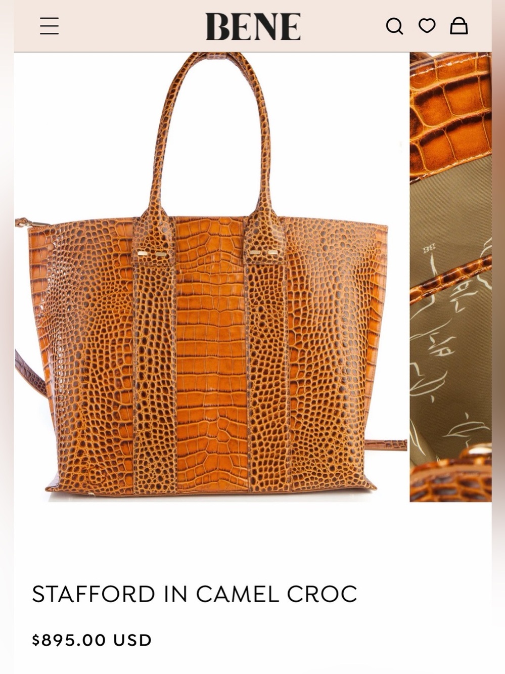 Bene Stafford Camel Croc Tote